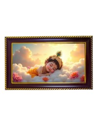 Lord Krishna Photo Frame 8x4 Inch | Glossy Maroon Polystyrene Frame | Divine Wall & Table Decor | Temple Decoration & Gift Item (Pack Of 1) (F20680)