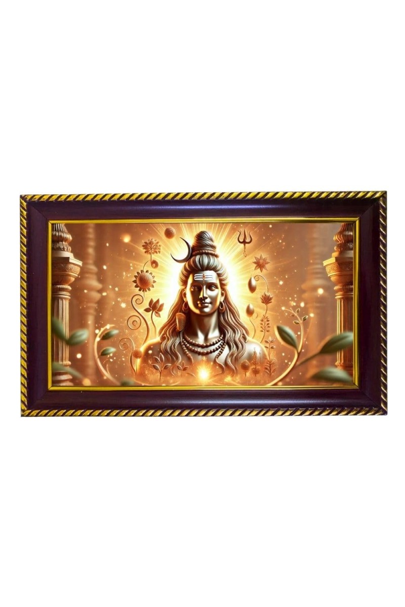 Lord Shiva Photo Frame 8x4 Inch | Glossy Maroon Polystyrene Frame | Divine Wall & Table Decor | Temple Decoration & Gift Item (Pack Of 1) (F20704)