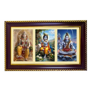 Vishnu-Krishna-Shiva Photo Frame 14x10 Inch | Glossy Maroon Polystyrene Frame | Divine Wall & Table Decor | Temple Decoration & Gift Item (Pack Of 1) (F21430)