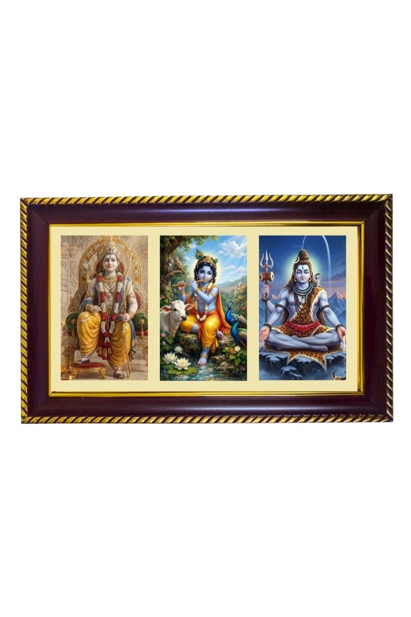 Vishnu-Krishna-Shiva Photo Frame 14x10 Inch | Glossy Maroon Polystyrene Frame | Divine Wall & Table Decor | Temple Decoration & Gift Item (Pack Of 1) (F21430)