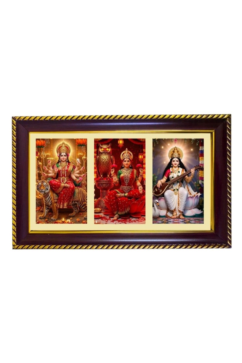 Tridevi Photo Frame 14x10 Inch | Glossy Maroon Polystyrene Frame | Divine Wall & Table Decor | Temple Decoration & Gift Item (Pack Of 1) (F21286)