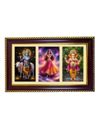 Krishna-Radha-Ganesha Photo Frame 12x8 Inch | Glossy Maroon Polystyrene Frame | Divine Wall & Table Decor | Temple Decoration & Gift Item (Pack Of 1) (F20936)