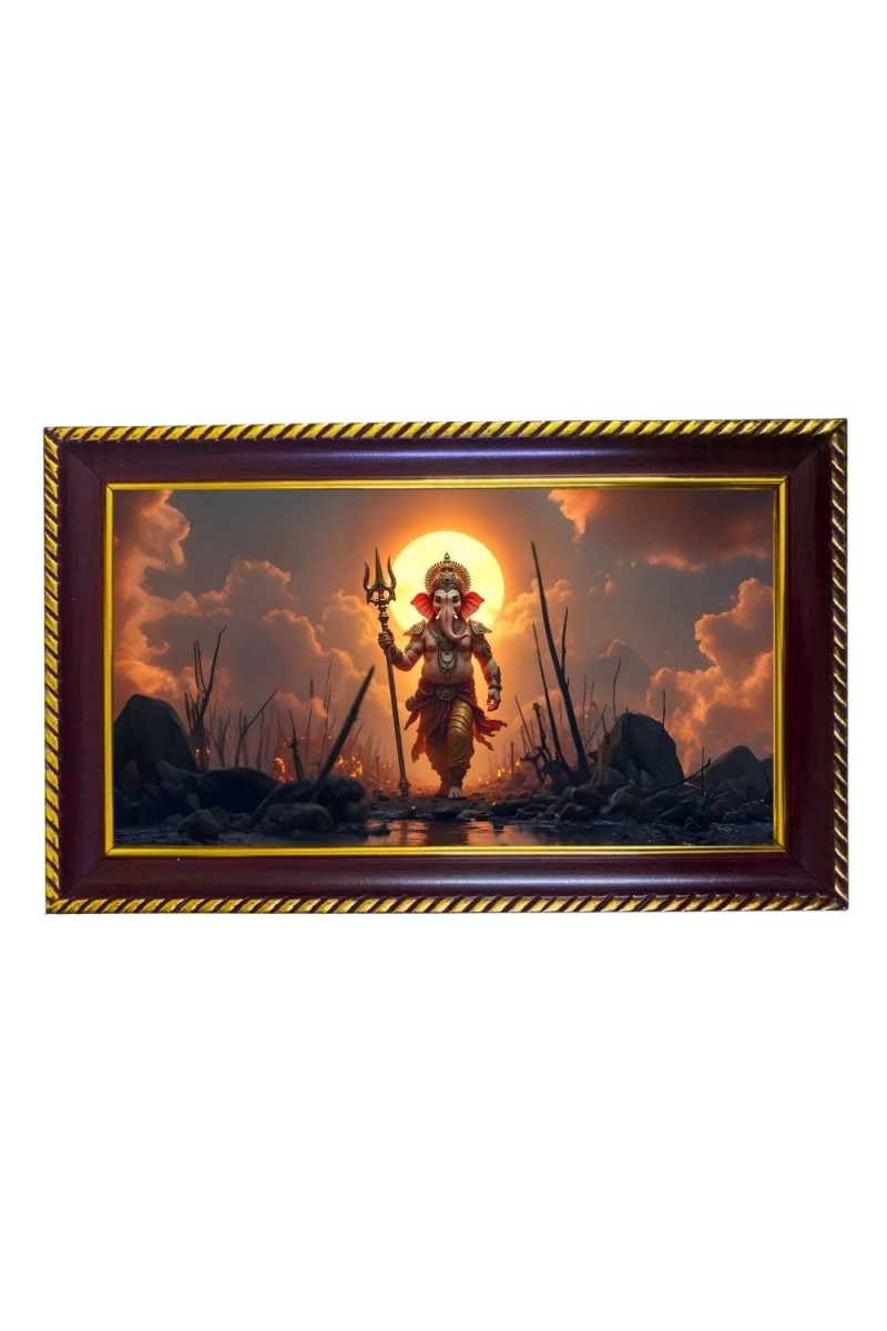 Lord Ganesha Photo Frame 10x6 Inch | Glossy Maroon Polystyrene Frame | Divine Wall & Table Decor | Temple Decoration & Gift Item (Pack Of 1) (F20305)