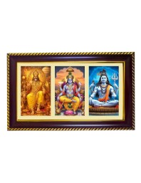 Bramha-Vishnu-Mahesha Photo Frame 10x6 Inch | Glossy Maroon Polystyrene Frame | Divine Wall & Table Decor | Temple Decoration & Gift Item (Pack Of 1) (F21152)