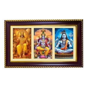Bramha-Vishnu-Mahesha Photo Frame 10x6 Inch | Glossy Maroon Polystyrene Frame | Divine Wall & Table Decor | Temple Decoration & Gift Item (Pack Of 1) (F21152)