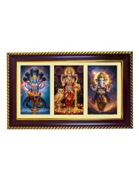 Vishnu-Lakshmi-Ganesha Photo Frame 10x6 Inch | Glossy Maroon Polystyrene Frame | Divine Wall & Table Decor | Temple Decoration & Gift Item (Pack Of 1) (F21019)