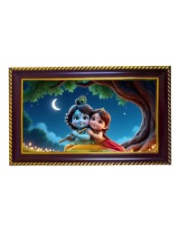 Lord Radha Krishna Photo Frame 12x8 Inch | Glossy Maroon Polystyrene Frame | Divine Wall & Table Decor | Temple Decoration & Gift Item (Pack Of 1) (F20674)