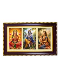 Lakshmi-Krishna-Radha Photo Frame 14x10 Inch | Glossy Maroon Polystyrene Frame | Divine Wall & Table Decor | Temple Decoration & Gift Item (Pack Of 1) (F20768)