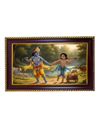 Lord Krishna Photo Frame 10x6 Inch | Glossy Maroon Polystyrene Frame | Divine Wall & Table Decor | Temple Decoration & Gift Item (Pack Of 1) (F20456)