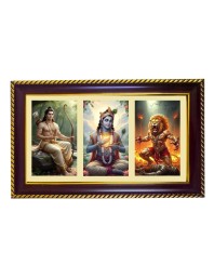 Ram-Krishna-Narshima Photo Frame 8x4 Inch | Glossy Maroon Polystyrene Frame | Divine Wall & Table Decor | Temple Decoration & Gift Item (Pack Of 1) (F21481)