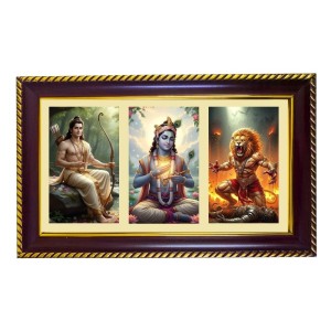 Ram-Krishna-Narshima Photo Frame 8x4 Inch | Glossy Maroon Polystyrene Frame | Divine Wall & Table Decor | Temple Decoration & Gift Item (Pack Of 1) (F21481)
