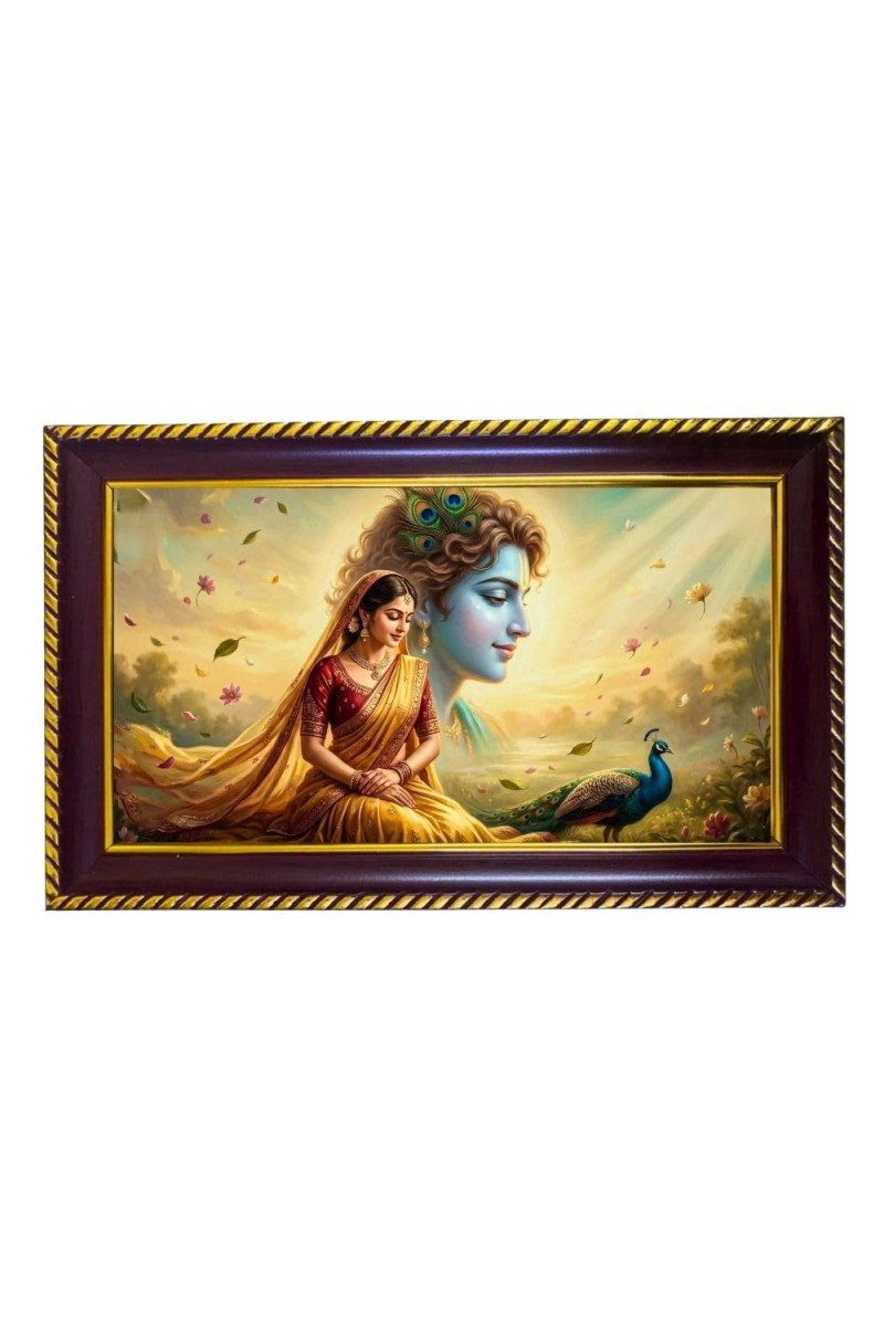 Radha Krishna Photo Frame 8x4 Inch | Glossy Maroon Polystyrene Frame | Divine Wall & Table Decor | Temple Decoration & Gift Item (Pack Of 1) (F20347)