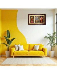 Lakshmi-Vishnu-Ganpati Photo Frame 10x6 Inch | Glossy Maroon Polystyrene Frame | Divine Wall & Table Decor | Temple Decoration & Gift Item (Pack Of 1) (F20993)