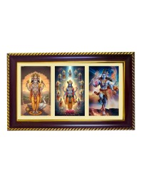Bramha-Vishnu-Mahesha Photo Frame 12x8 Inch | Glossy Maroon Polystyrene Frame | Divine Wall & Table Decor | Temple Decoration & Gift Item (Pack Of 1) (F21149)