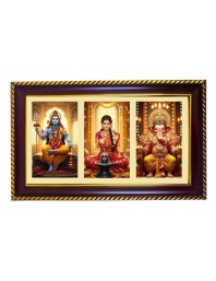 Shiva-Parvti-Ganpati Photo Frame 10x6 Inch | Glossy Maroon Polystyrene Frame | Divine Wall & Table Decor | Temple Decoration & Gift Item (Pack Of 1) (F20823)