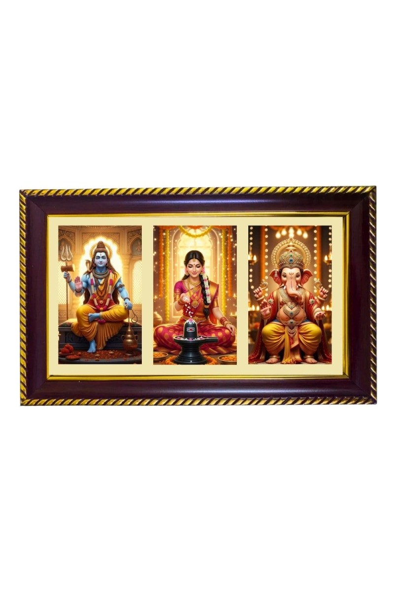 Shiva-Parvti-Ganpati Photo Frame 10x6 Inch | Glossy Maroon Polystyrene Frame | Divine Wall & Table Decor | Temple Decoration & Gift Item (Pack Of 1) (F20823)