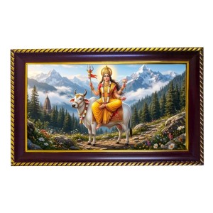 Mata Shailputri Photo Frame 10x6 Inch | Glossy Maroon Polystyrene Frame | Divine Wall & Table Decor | Temple Decoration & Gift Item (Pack Of 1) (F20706)
