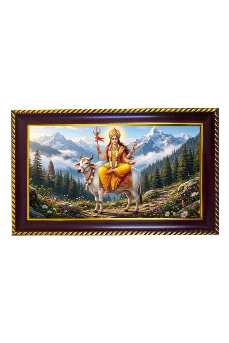 Mata Shailputri Photo Frame 10x6 Inch | Glossy Maroon Polystyrene Frame | Divine Wall & Table Decor | Temple Decoration & Gift Item (Pack Of 1) (F20706)