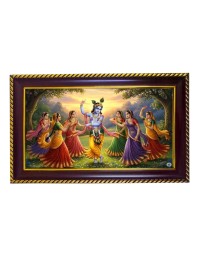 Lord Krishna Photo Frame 14x10 Inch | Glossy Maroon Polystyrene Frame | Divine Wall & Table Decor | Temple Decoration & Gift Item (Pack Of 1) (F20486)