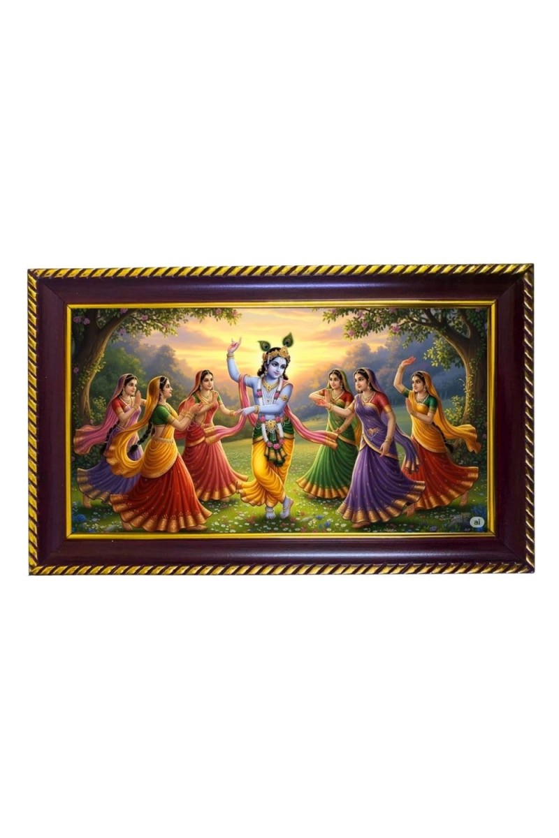 Lord Krishna Photo Frame 14x10 Inch | Glossy Maroon Polystyrene Frame | Divine Wall & Table Decor | Temple Decoration & Gift Item (Pack Of 1) (F20486)