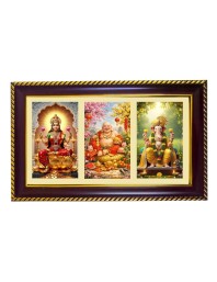 Lakshmi-Kubera-Ganpti Photo Frame 12x8 Inch | Glossy Maroon Polystyrene Frame | Divine Wall & Table Decor | Temple Decoration & Gift Item (Pack Of 1) (F21362)