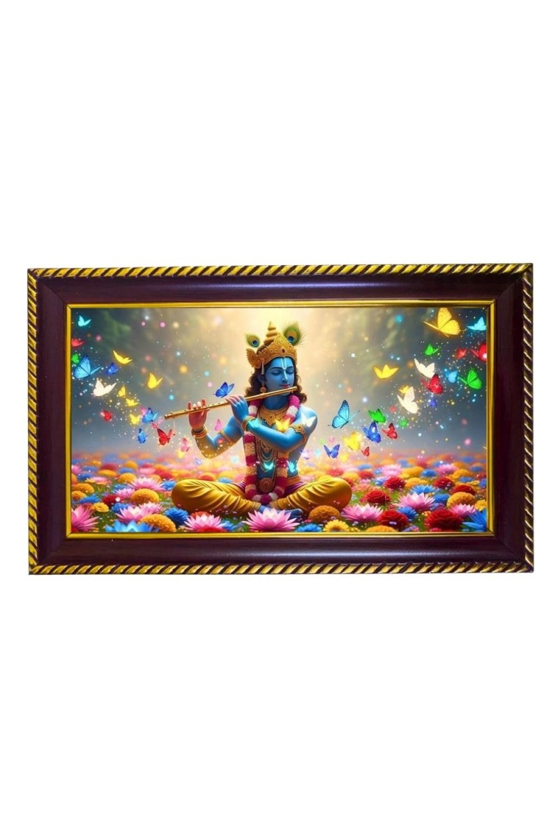 Lord Krishna Photo Frame 10x6 Inch | Glossy Maroon Polystyrene Frame | Divine Wall & Table Decor | Temple Decoration & Gift Item (Pack Of 1) (F20334)