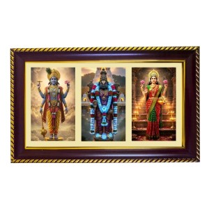 Vishnu-Vittal-Lakshmi Photo Frame 8x4 Inch | Glossy Maroon Polystyrene Frame | Divine Wall & Table Decor | Temple Decoration & Gift Item (Pack Of 1) (F21402)
