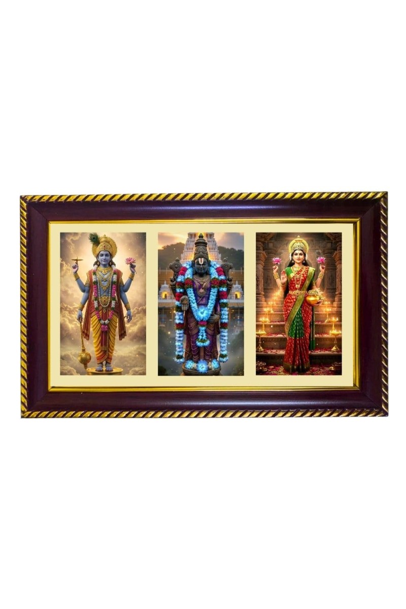 Vishnu-Vittal-Lakshmi Photo Frame 8x4 Inch | Glossy Maroon Polystyrene Frame | Divine Wall & Table Decor | Temple Decoration & Gift Item (Pack Of 1) (F21402)