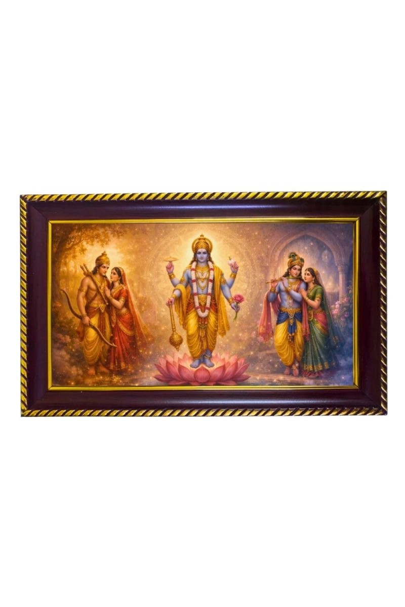 Lord Vishnu Photo Frame 10x6 Inch | Glossy Maroon Polystyrene Frame | Divine Wall & Table Decor | Temple Decoration & Gift Item (Pack Of 1) (F20289)