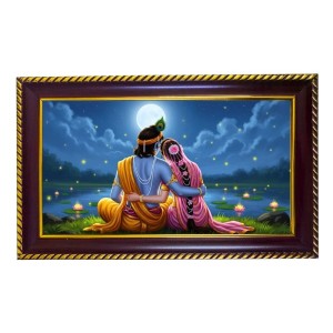 Radha Krishna Photo Frame 14x10 Inch | Glossy Maroon Polystyrene Frame | Divine Wall & Table Decor | Temple Decoration & Gift Item (Pack Of 1) (F20346)