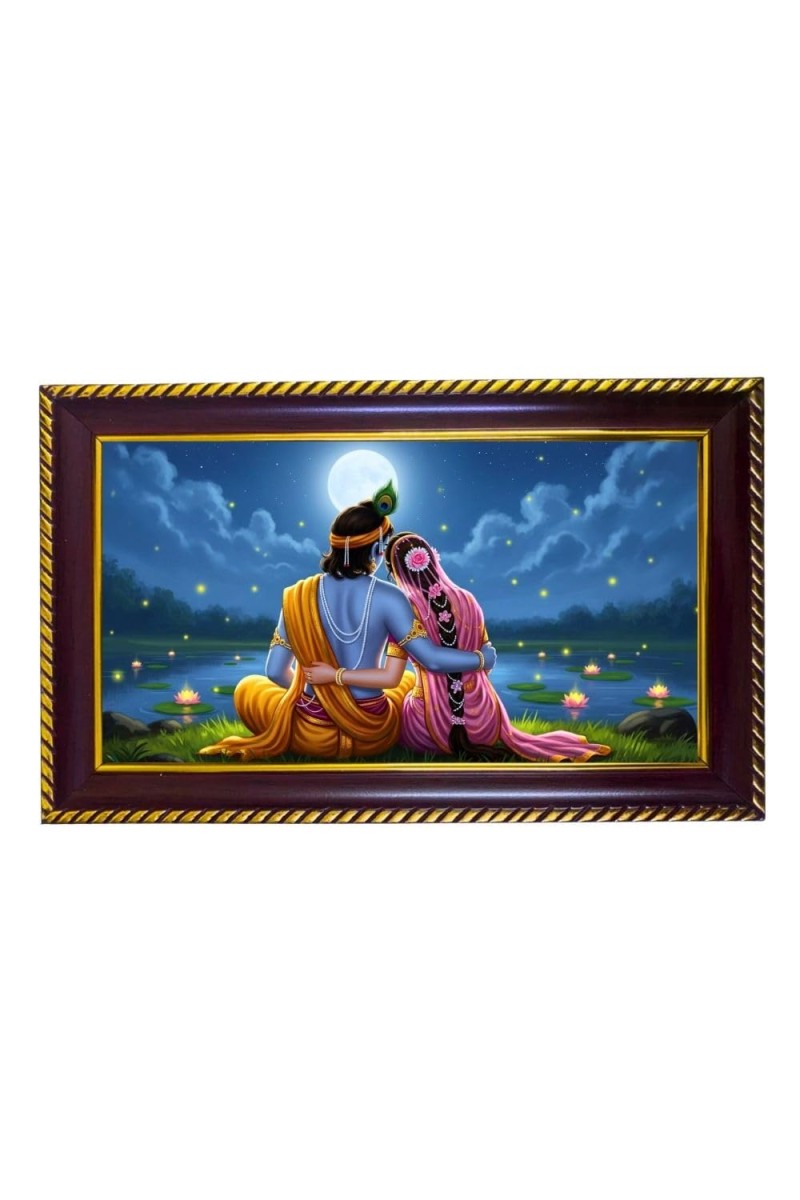 Radha Krishna Photo Frame 14x10 Inch | Glossy Maroon Polystyrene Frame | Divine Wall & Table Decor | Temple Decoration & Gift Item (Pack Of 1) (F20346)