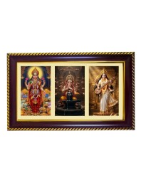 Lakshmi-Ganpati Sarswati Photo Frame 12x8 Inch | Glossy Maroon Polystyrene Frame | Divine Wall & Table Decor | Temple Decoration & Gift Item (Pack Of 1) (F21128)