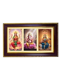 Lakshmi-Ganpati Sarswati Photo Frame 14x10 Inch | Glossy Maroon Polystyrene Frame | Divine Wall & Table Decor | Temple Decoration & Gift Item (Pack Of 1) (F21121)