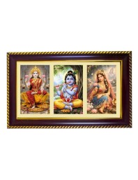 Lakshmi-Krishna-Radha Photo Frame 10x6 Inch | Glossy Maroon Polystyrene Frame | Divine Wall & Table Decor | Temple Decoration & Gift Item (Pack Of 1) (F20776)