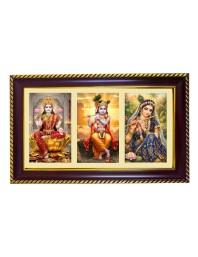 Lakshmi-Krishna-Radha Photo Frame 8x4 Inch | Glossy Maroon Polystyrene Frame | Divine Wall & Table Decor | Temple Decoration & Gift Item (Pack Of 1) (F20775)