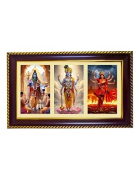 Shiva-Vishnu-Durga Photo Frame 8x4 Inch | Glossy Maroon Polystyrene Frame | Divine Wall & Table Decor | Temple Decoration & Gift Item (Pack Of 1) (F21358)