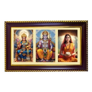 Lakshmi-Ram-Sita Photo Frame 14x10 Inch | Glossy Maroon Polystyrene Frame | Divine Wall & Table Decor | Temple Decoration & Gift Item (Pack Of 1) (F20998)