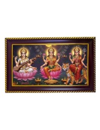 Tri Devi Photo Frame 8x4 Inch | Glossy Maroon Polystyrene Frame | Divine Wall & Table Decor | Temple Decoration & Gift Item (Pack Of 1) (F20122)