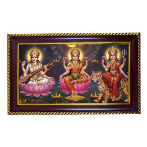 Tri Devi Photo Frame 8x4 Inch | Glossy Maroon Polystyrene Frame | Divine Wall & Table Decor | Temple Decoration & Gift Item (Pack Of 1) (F20122)