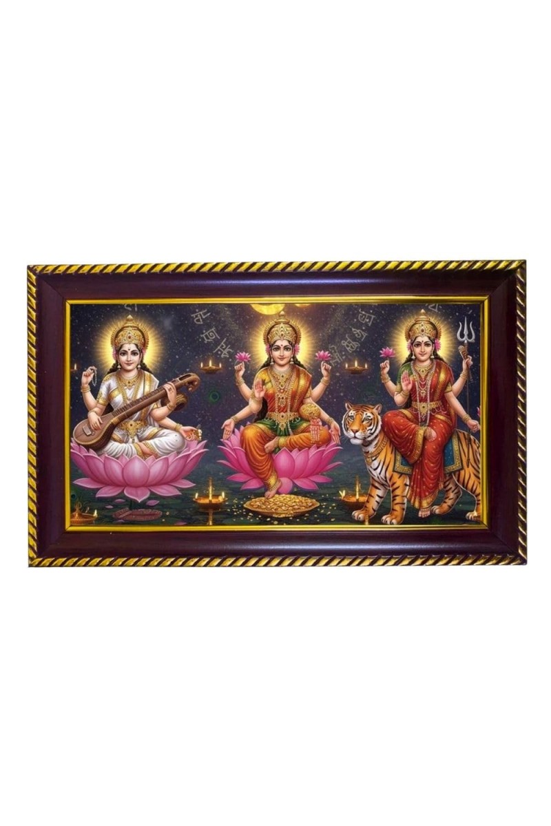 Tri Devi Photo Frame 8x4 Inch | Glossy Maroon Polystyrene Frame | Divine Wall & Table Decor | Temple Decoration & Gift Item (Pack Of 1) (F20122)
