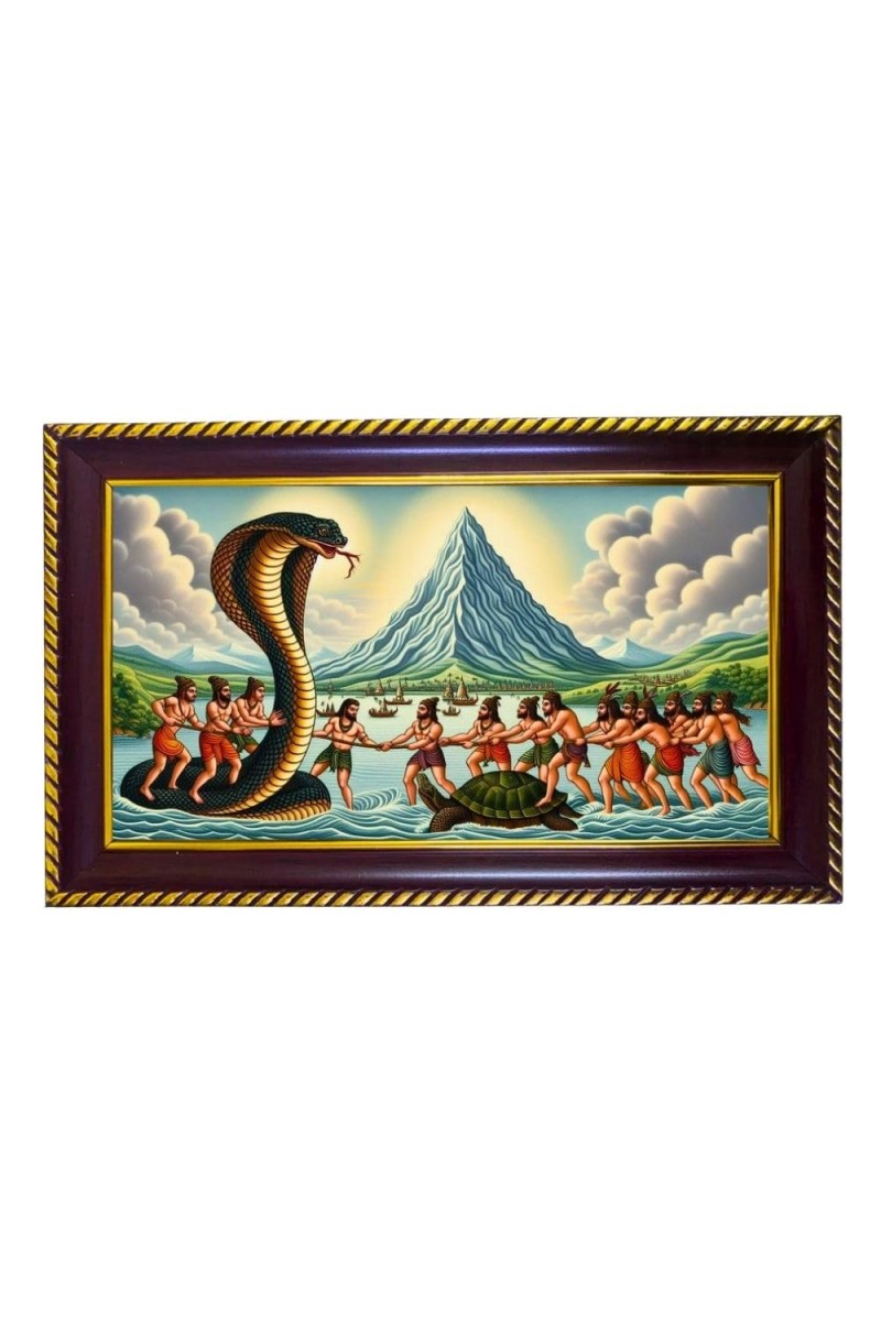 Samudrmanthan Photo Frame 14x10 Inch | Glossy Maroon Polystyrene Frame | Divine Wall & Table Decor | Temple Decoration & Gift Item (Pack Of 1) (F20362)