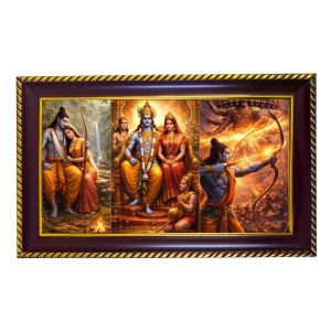 Ram Sita Photo Frame 8x4 Inch | Glossy Maroon Polystyrene Frame | Divine Wall & Table Decor | Temple Decoration & Gift Item (Pack Of 1) (F20106)