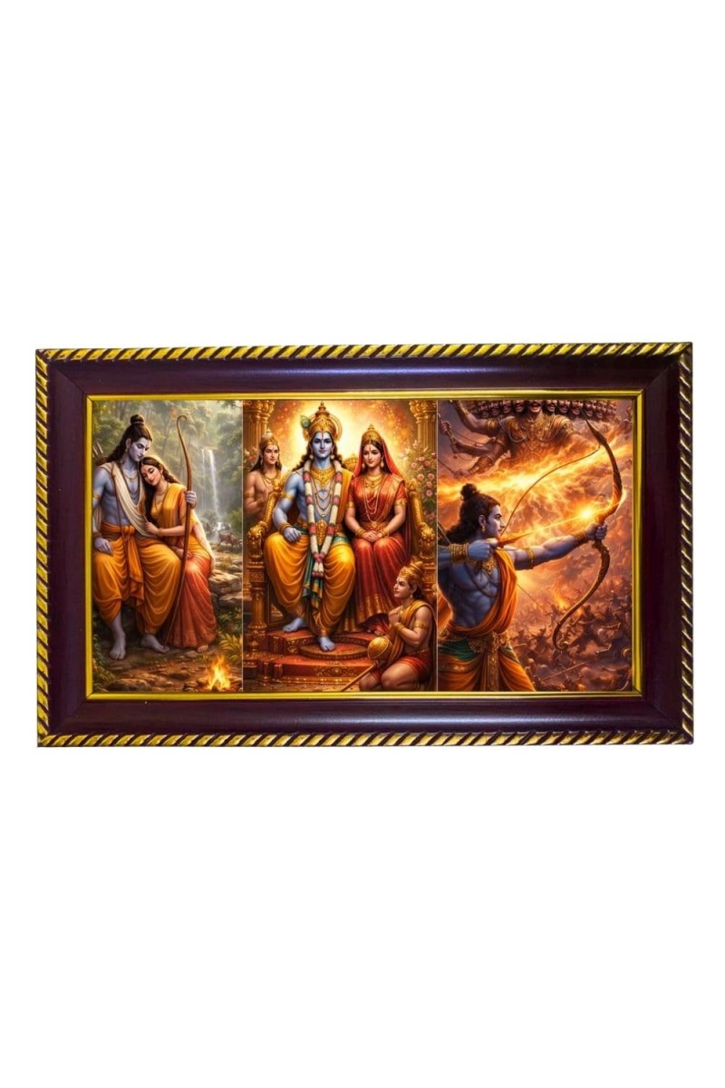Ram Sita Photo Frame 8x4 Inch | Glossy Maroon Polystyrene Frame | Divine Wall & Table Decor | Temple Decoration & Gift Item (Pack Of 1) (F20106)
