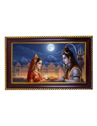 Lord Shiva & Mata Parwati Photo Frame 14x10 Inch | Glossy Maroon Polystyrene Frame | Divine Wall & Table Decor | Temple Decoration & Gift Item (Pack Of 1) (F20488)