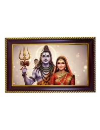 Lord Shiva Parvti Photo Frame 8x4 Inch | Glossy Maroon Polystyrene Frame | Divine Wall & Table Decor | Temple Decoration & Gift Item (Pack Of 1) (F20125)