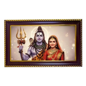 Lord Shiva Parvti Photo Frame 8x4 Inch | Glossy Maroon Polystyrene Frame | Divine Wall & Table Decor | Temple Decoration & Gift Item (Pack Of 1) (F20125)