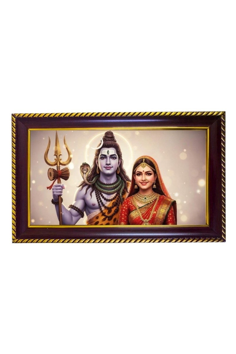 Lord Shiva Parvti Photo Frame 8x4 Inch | Glossy Maroon Polystyrene Frame | Divine Wall & Table Decor | Temple Decoration & Gift Item (Pack Of 1) (F20125)