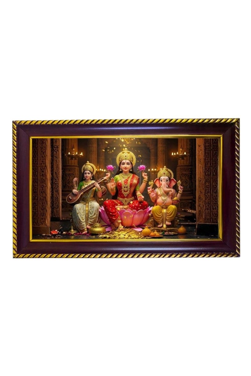 Mata Lakshmi Photo Frame 10x6 Inch | Glossy Maroon Polystyrene Frame | Divine Wall & Table Decor | Temple Decoration & Gift Item (Pack Of 1) (F20587)