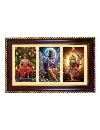 Ram-Krishna-Narshima Photo Frame 8x4 Inch | Glossy Maroon Polystyrene Frame | Divine Wall & Table Decor | Temple Decoration & Gift Item (Pack Of 1) (F21480)