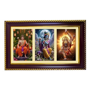 Ram-Krishna-Narshima Photo Frame 8x4 Inch | Glossy Maroon Polystyrene Frame | Divine Wall & Table Decor | Temple Decoration & Gift Item (Pack Of 1) (F21480)